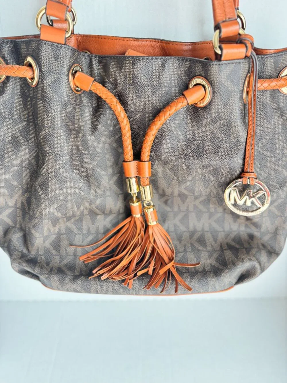Michael Kors Jet Set Large PVC Logo Tote Bag Brown EUC
